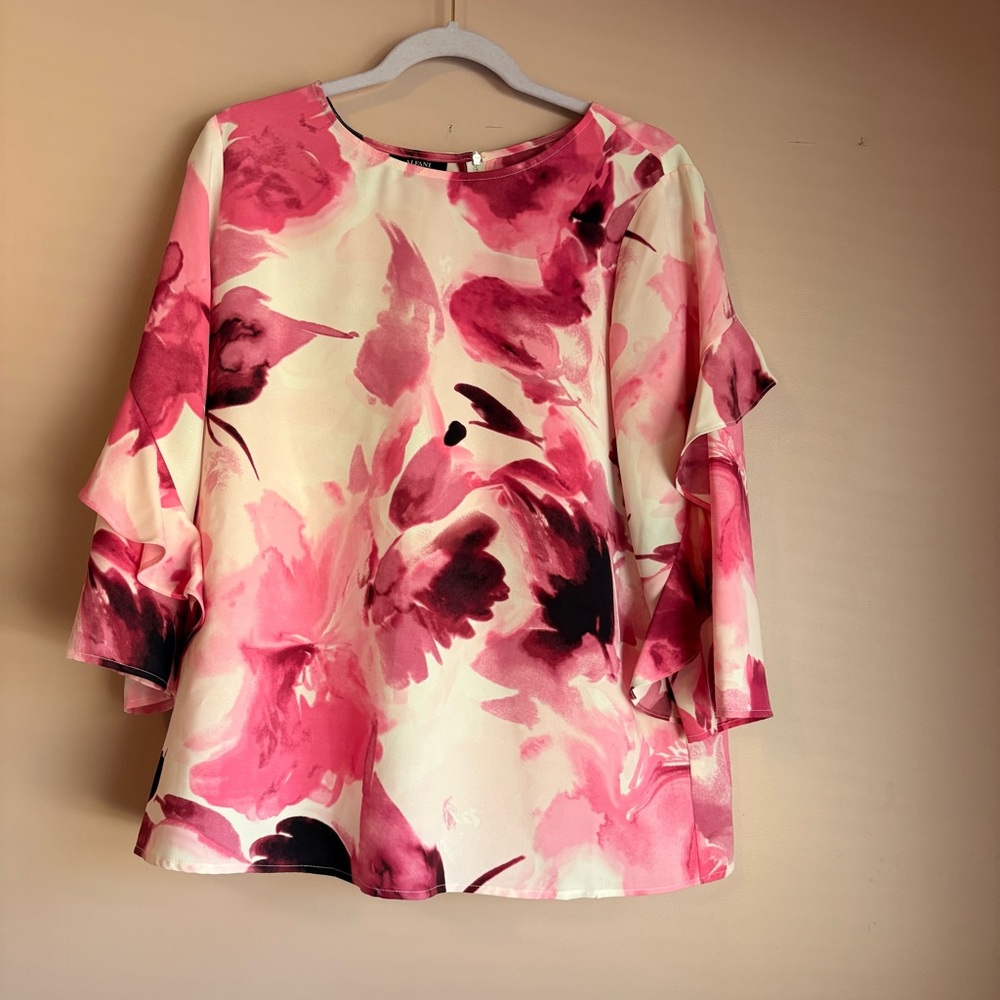 Alfani Pink and Cream Floral Blouse